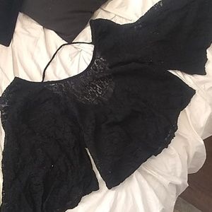Black lace crop top
